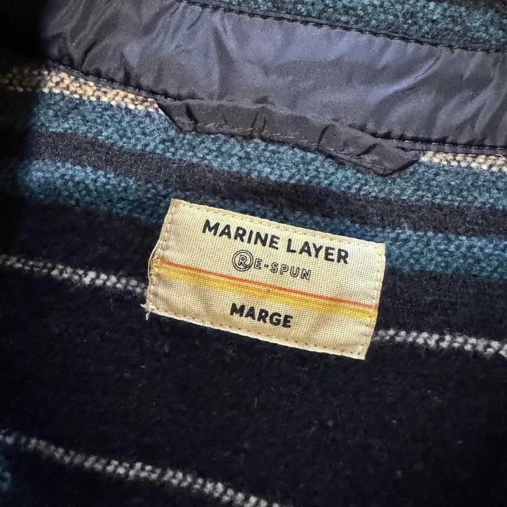 Marine Layer Men's Striped Shacket Blue Button Heavy Cotton Size Large